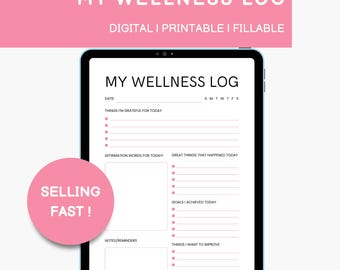Wellness Log Planner: Självvård, Mindfulness Tracker (utskrivbar PDF)