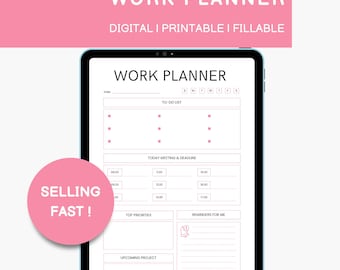 Work Planner Printable: Daily Productivity Organizer (PDF, JPG, PNG)
