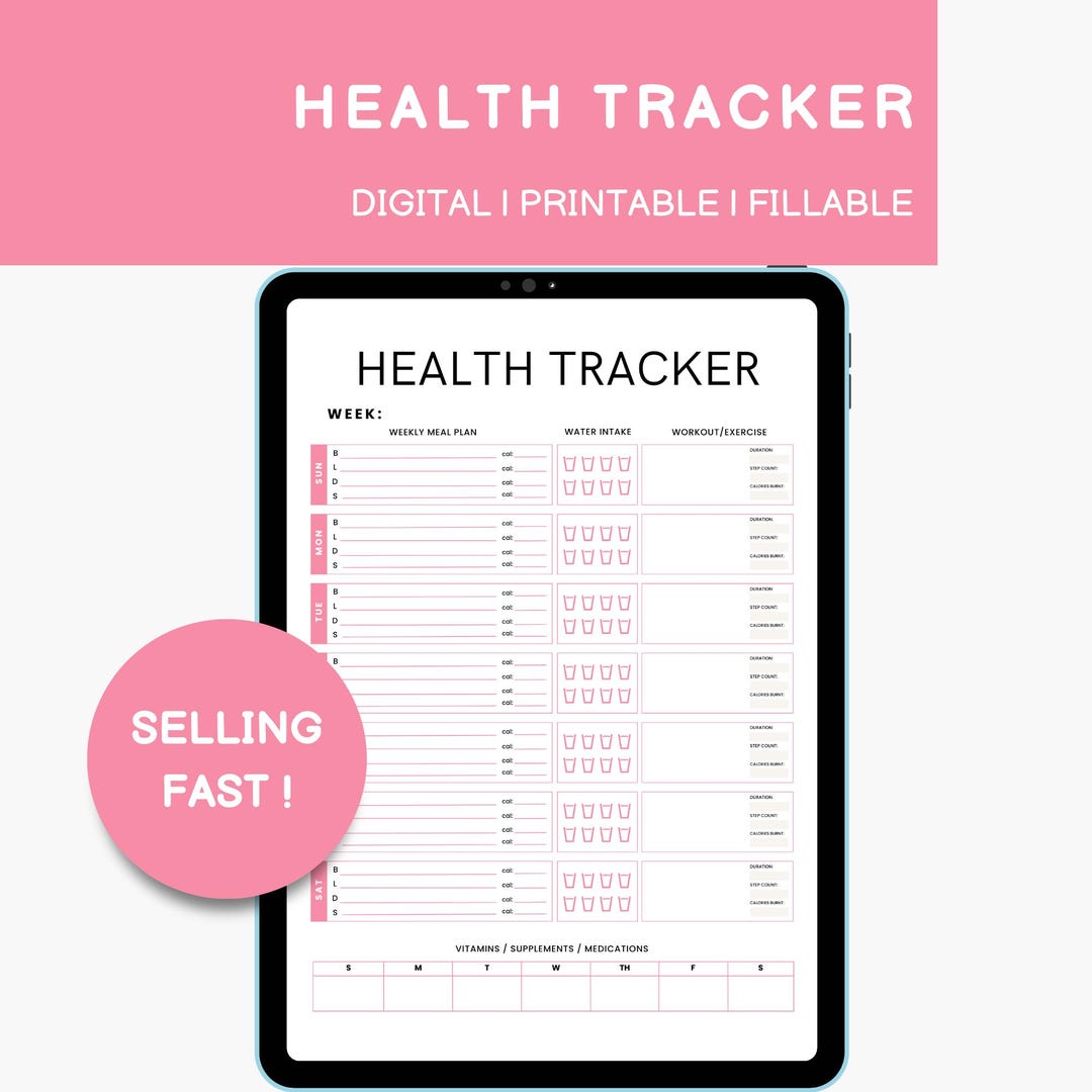 HEALTH TRACKER PRINTABLE, Wellness Planner, Weekly Meal Plan, Water ...