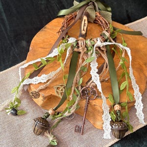 Cottagecore Witch Bells for Protection – Hedge Witch Celtic Inspired Door Hanging Ogham