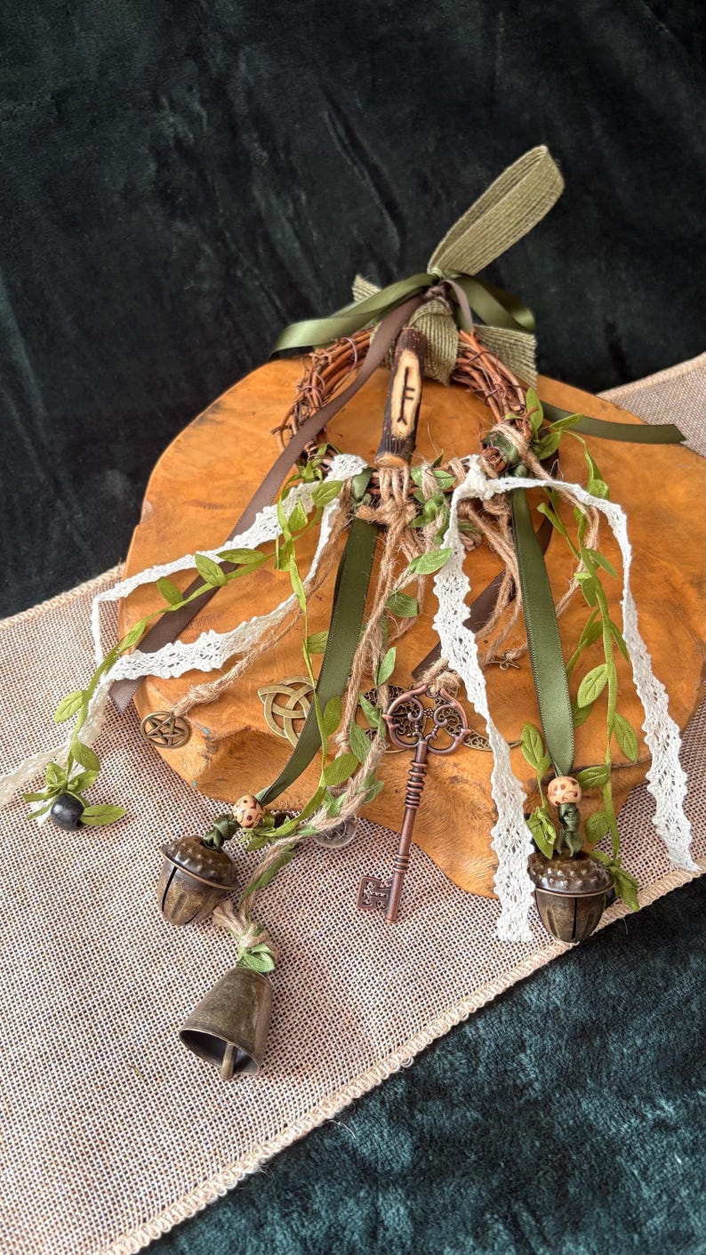 Cottagecore Witch Bells for Protection – Hedge Witch Celtic Inspired Door Hanging Ogham