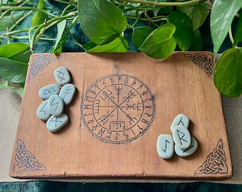 Vegvisir Altar Table. Pyrographed Reclaimed Pine.