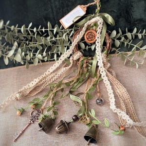 Cottagecore Witch Bells for Protection – Hedge Witch Celtic Inspired Door Hanging Pentagram