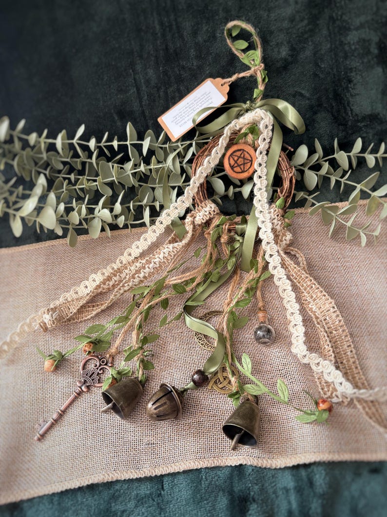 Cottagecore Witch Bells for Protection – Hedge Witch Celtic Inspired Door Hanging Pentagram