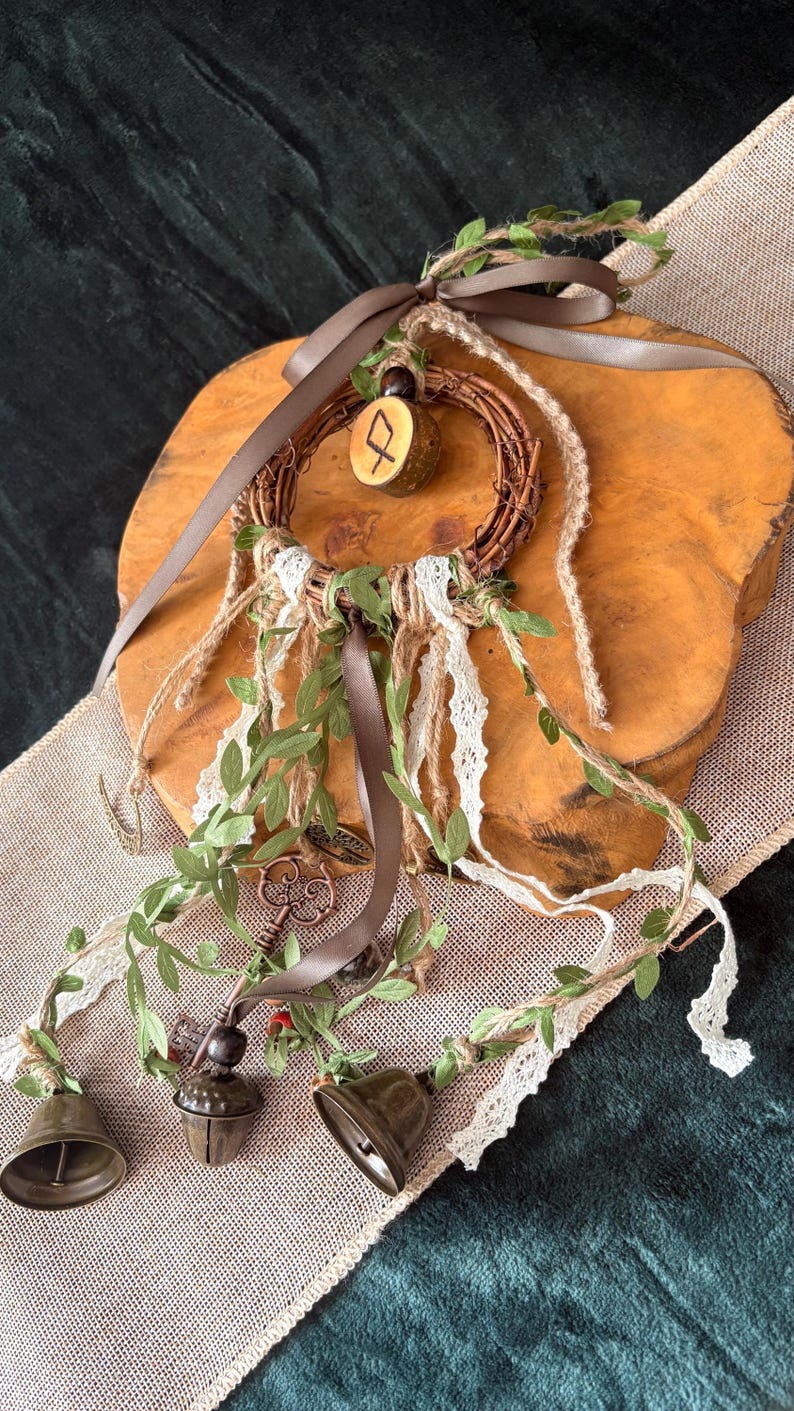 Cottagecore Witch Bells for Protection – Hedge Witch Celtic Inspired Door Hanging Othala