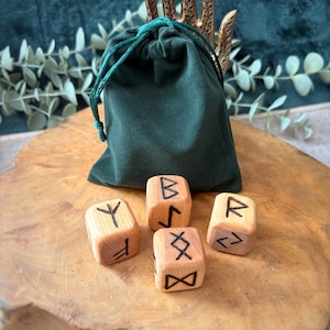 Hand Carved Wooden Rune Dice Set.