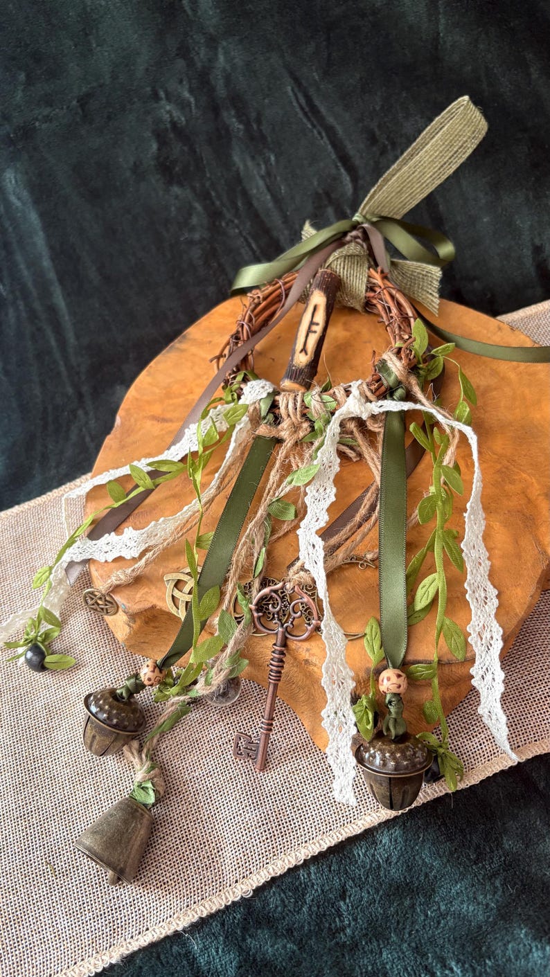 Cottagecore Witch Bells for Protection – Hedge Witch Celtic Inspired Door Hanging image 11