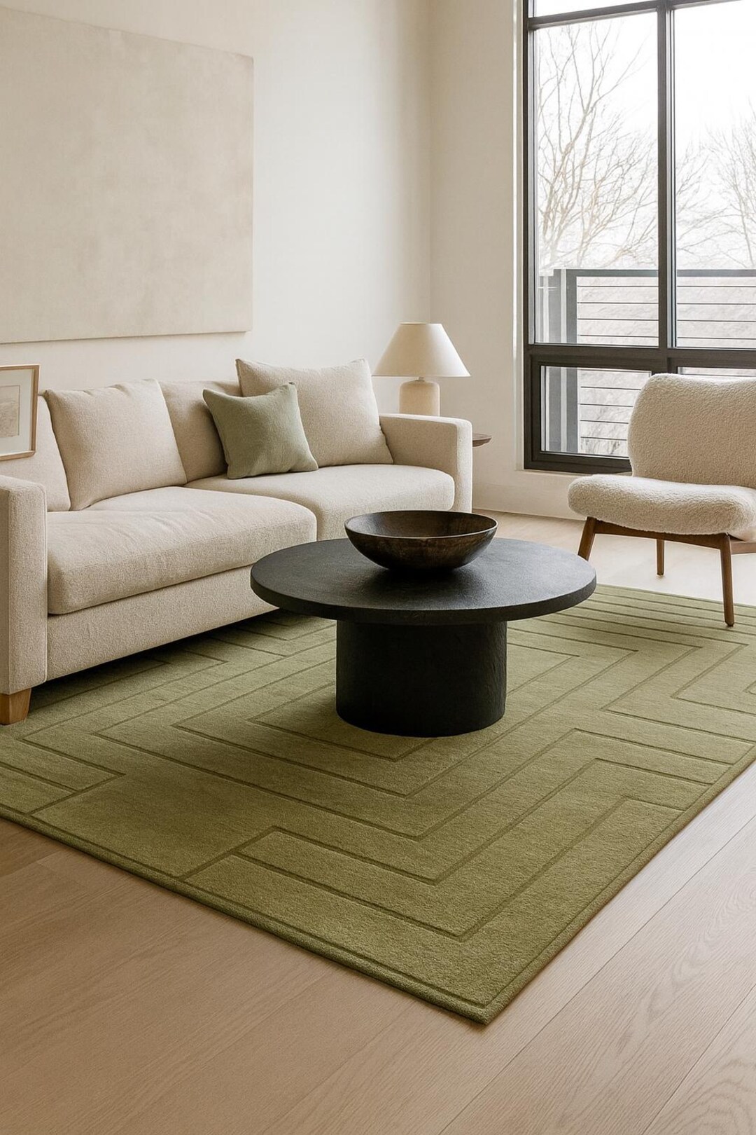 Olive Green Tufted Rug | Handmade Soft Wool Area Rug for Living Room ...