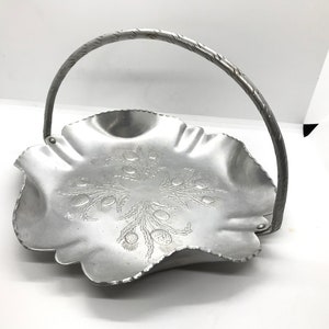 Vintage Embossed Aluminum Serving Tray Fruit Bowl