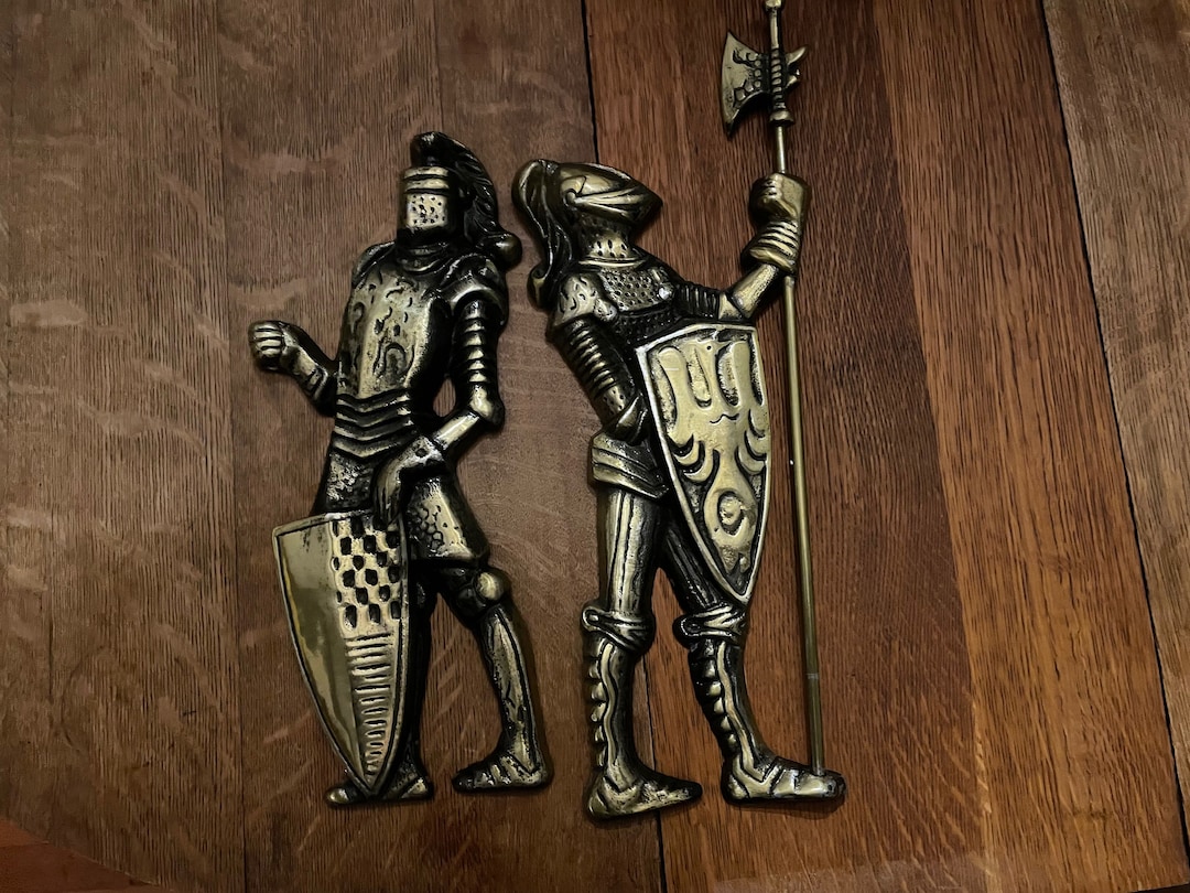 2 Vintage Medieval Knight Wall Hangings Cast Metal MBC Japan Wall Art