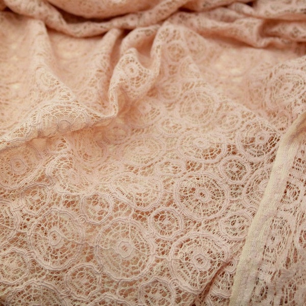 Cotton Machine Crochet Lace Fabric in Coral