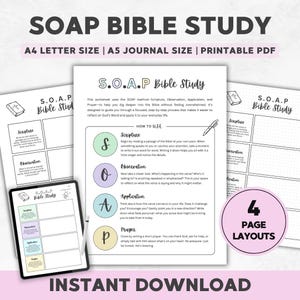 Guía de estudio bíblico / Plantilla de estudio bíblico SOAP imprimible / Mapeo de versículos bíblicos / Diario de estudio bíblico en PDF / Herramienta para llevar un diario bíblico