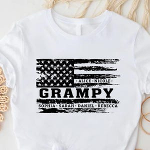 Personalized Grampy US Flag Shirt,Grandpa Shirt with Grandkids Names,Grandad Gift Shirt,Grandpa&#39;s Birthday Tee,Fathers Day Gift for Grandpa