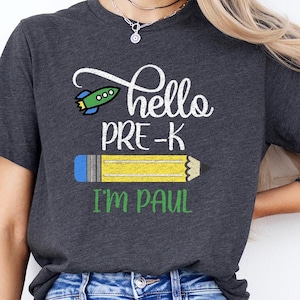 Kids Hello Pre-K Shirt,Custom 1st Day Of School Shirt,Personalized Back To School Shirt,Gifts for Pre-K Students,Toddler Boys School Shirt