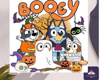 Bluey Halloween DTF Transfers,Booey Halloween Heat Transfer,Spooky Vibes Wholesale Dtf,Blue DTF Gang Print,Witchy Bats DTF,Halloween Gifts