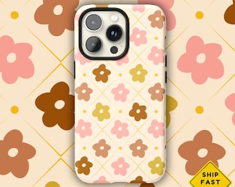 Capa para iPhone com estampa floral retrô dos anos 70.