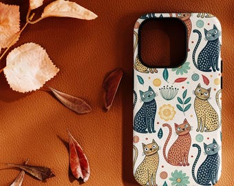 Funda para iPhone con diseño de gato floral caprichoso / Funda magnética resistente a impactos