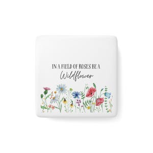 Porcelain Magnet, Square - Wildflower Fridge Magnet, Floral Kitchen Decor, Small Square Magnet, Botanical Fridge Accessory, Nature Lover