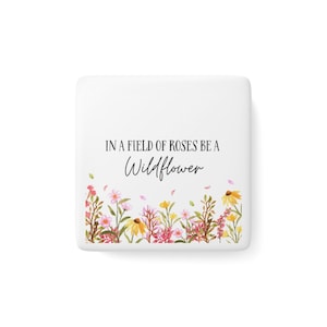 Wildflower Porcelain Magnet, Square - Floral Fridge Decor, Nature Lover Gift, Botanical Kitchen Art, Gardener Stocking Stuffer, Boho Home