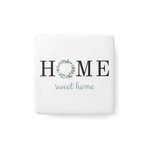 Porcelain Magnet, Home Sweet Home Square Fridge Decor, Farmhouse Kitchen Decoration, Housewarming Gift, Rustic Home Accent, Country Chic