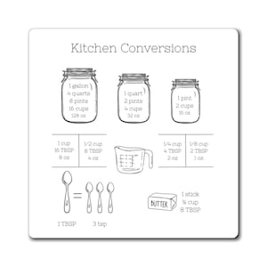 Kitchen Conversion Magnets, Measurement Conversion Fridge Magnet, Cooking Tool, Recipe Helper, Gift for Home Cooks, Culinary Gift