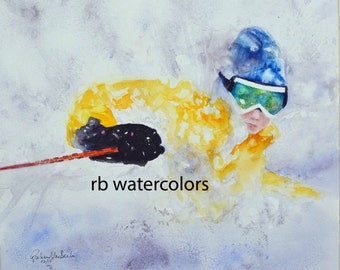 Ski print Watercolor 11x13 skier snow painting alpine ski painting snowboard painting gifts for him gifts for man