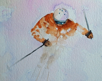 snow ski watercolor skiing christmas for him under 25 print watercolor snowboard watercolor art