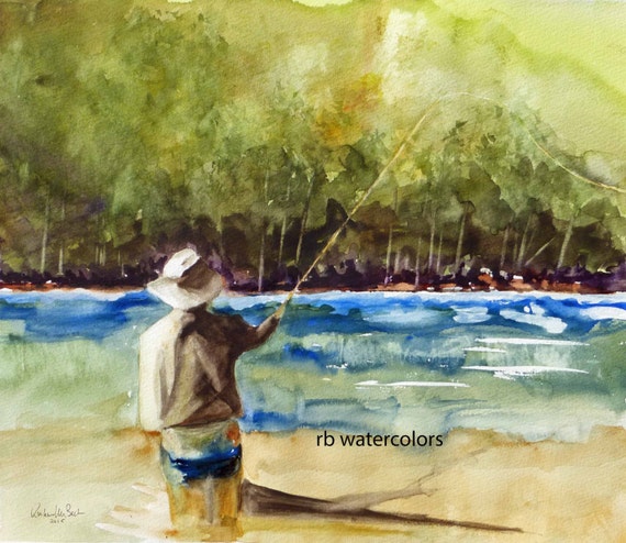 FLY FISHING PRINT / Fly Fishing Art / Fly Fishing Painting 11 X 13