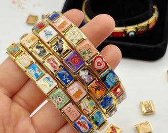 Braccialetto con ciondolo italiano personalizzato, ciondolo personalizzato in oro con scritta Italia, braccialetto italiano in oro, ciondoli in Italia, braccialetto con ciondolo italiano in oro, regalo per lei