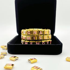 Pulseira italiana com nome personalizado, pulseira italiana de ouro, pingente italiano de ouro personalizado, pulseira italiana com letras de ouro, presente de aniversário para ela