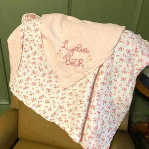 Muslin cotton gauze swaddle blanket. Double thickness, personalized, embroidered baby blanket