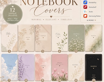 12 digitale notitieboekcovers | Goodnotes + Notability | PNG + PDF | Minimalistische planner- en dagboekcovers
