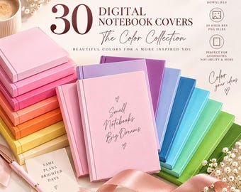 30 Digital Notebook Covers, Colorful Goodnotes Planner Bundle, PNG Files