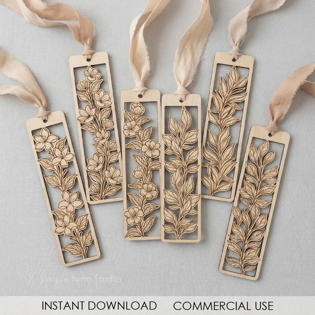 Floral Bookmark SVG Laser Cut Files Botanical Wooden Bookmarks Flower ...