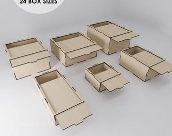 Slide Lid Box Bundle SVG Laser Cut 24 Sizes Gift Box And Storage Box Files For Glowforge Xtool CNC Wooden Box SVG