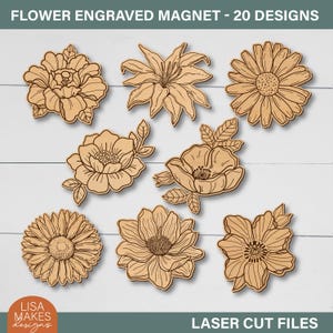 Bundle fleur aimant svg aimant gravé sur bois fichiers découpés au laser ornements floraux svg ornements floraux svg dessin au trait fleur Glowforge Cricut