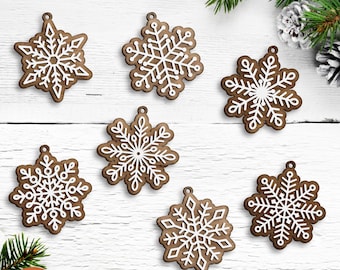Snowflake SVG Bundle Laser Cut Christmas Ornaments SVG Layered Snowflake Gift Tag for Glowforge Winter Decor SVG