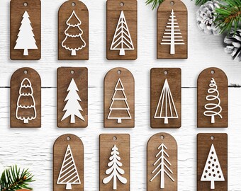 Farmhouse Christmas Tree Ornament SVG Laser Cut Rectangle Arch Tags Holiday Gift Tag Christmas Ornament Templates Christmas Decor Glowforge