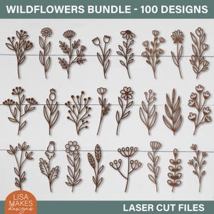Wildblumen SVG Bundle Wildblumen Laser Cut Dateien Holzstrauß Holz Wildblumen Vorlage Blumen Geschenk für Ihre Mutter Frau Glowforge Cricut