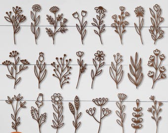 Wildflowers Svg Bundle Wildflower Laser Cut Files Wooden Bouquet Svg Wood Wild flower template Floral Gift for Her Mom Wife Glowforge Cricut