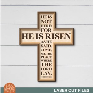 Ha resucitado svg Cruz en capas archivos cortados con láser Signo cristiano Jesús svg Religioso svg Versículo bíblico svg Pascua Archivos Glowforge Uso comercial