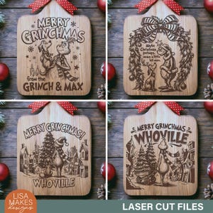 Archivo de grabado de tabla de cortar navideña, tabla de cocina Merry Grinchmas Svg, charcutería navideña, archivo láser Glowforge PNG PDF