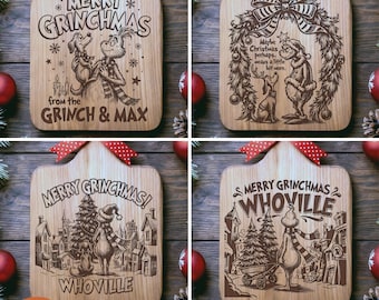 Christmas Cutting Board Engraving File Merry Grinchmas Kitchen Board Svg Christmas Charcuterie Glowforge Laser File PNG PDF