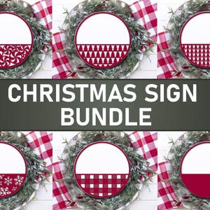 Christmas sign svg bundle Door hanger template Welcome sign laser cut files Round wood sign svg png Glowforge Holiday svg files