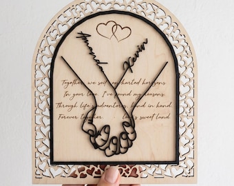 Personalized Couple Sign SVG Hand Heart Laser Cut File Custom Name Wedding Anniversary Decor Glowforge xTool Digital Download
