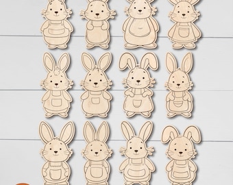 Coloring bunnies family laser cut files Easter bunny svg kids painting kit DIY craft kit for kids Rabbits family diy wood paint kit svg
