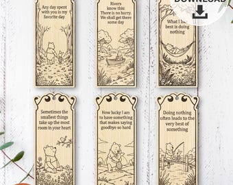 Laser Engraved Bookmarks SVG Bundle Classic Book Quotes A A Milne Style Wooden Bookmark Files