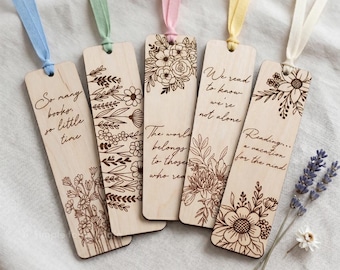 Floral Bookmark SVG Laser Cut File Reading Bookmark SVG Engraved Wood Bookmark File Gift For Book Lover Dxf Png Eps Cricut Glowforge