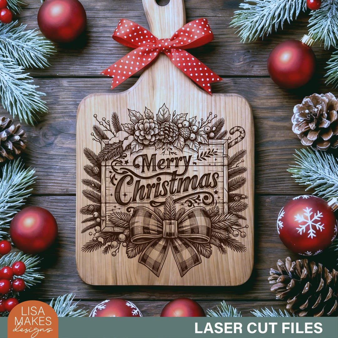 Merry Christmas Cutting Board Engraving Svg Xmas Charcuterie Board ...
