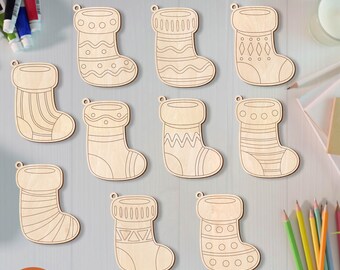 Christmas Stocking Ornament SVG Bundle Laser Cut Paint Kit for Kids DIY Coloring Ornaments One line Scoring Files